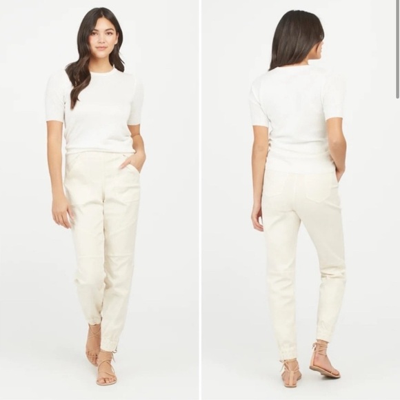 NWT Spanx Twill Stretch Jogger pants cream - Picture 1 of 5